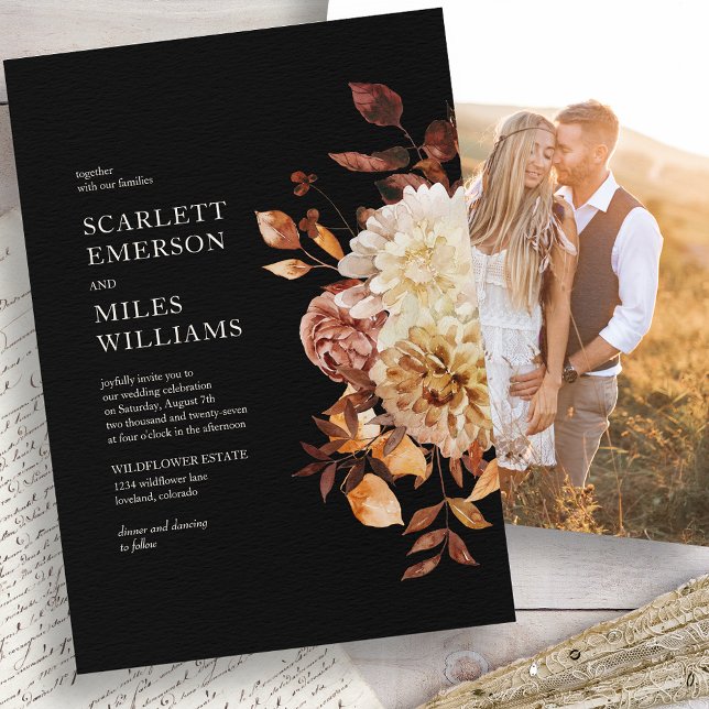 Convite Casamento Moderno de Outono Preto (Modern Black Fall Wedding Invitation
)