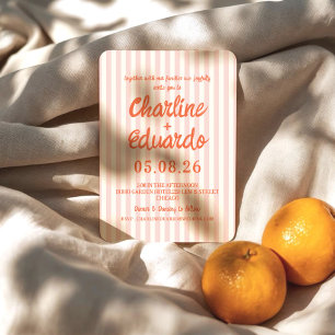 Convite Casamento Moderno de Pastel Rosa Striped