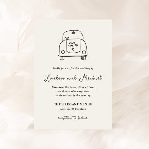 Convite Casamento Moderno de Porte de Carro Desenhado à Mã