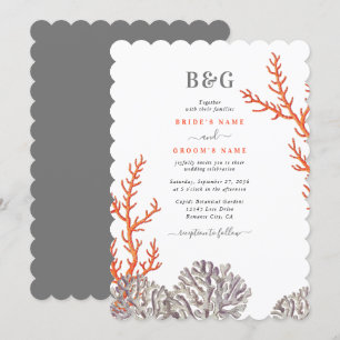 Convite Casamento Moderno de Praia de Coral Watercolor