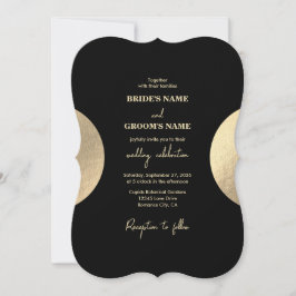 Convite Casamento moderno de preto e Abstrato Dourado cont