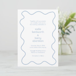 Convite Casamento Moderno de Quadro Azul Simples Dusty