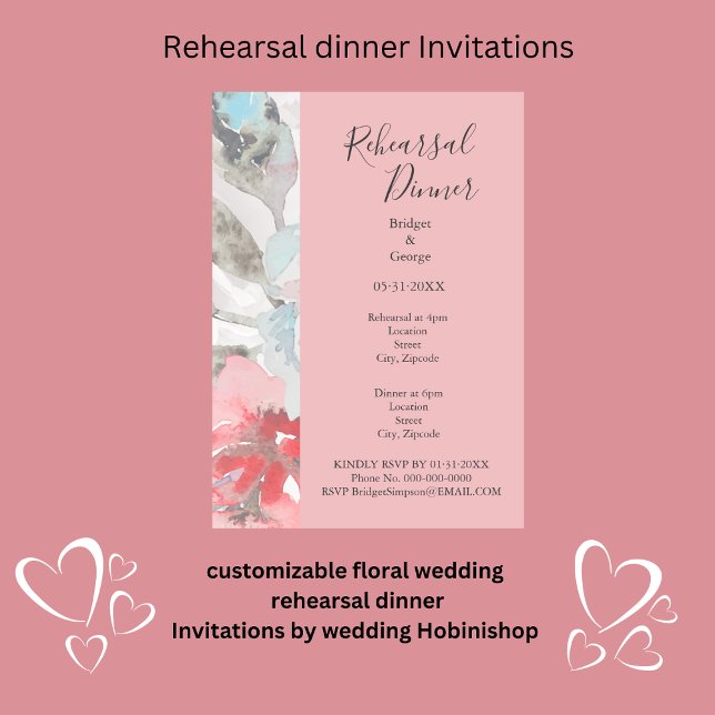 Convite Casamento moderno de Rosa de pincel de Abstrato e  (customizable floral wedding 
rehearsal dinner
Invitations by wedding Hobinishop)