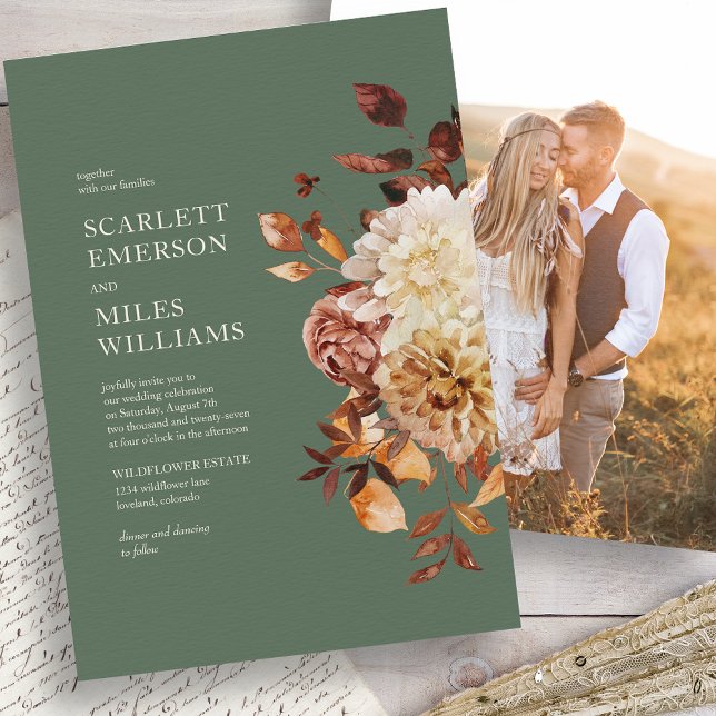 Convite Casamento Moderno de Sage no Outono (Fall Modern Sage Green Floral Wedding Invitation by Painted Paperie
)