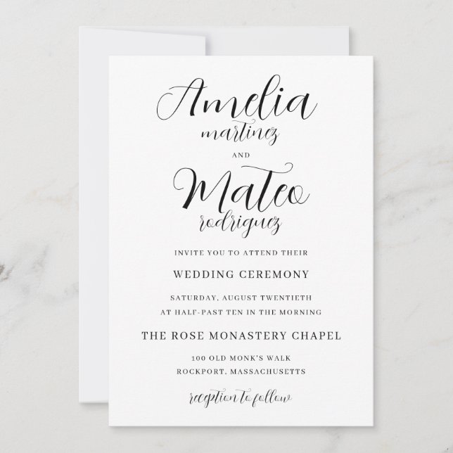Convite Casamento Moderno de Script Minimalista Elegante (Frente)