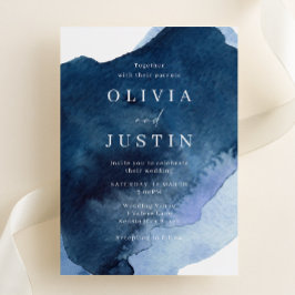 Convite Casamento Moderno de Watercolor Blue