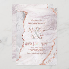 Convite Casamento Moderno do Agate Marble Foil, Branco e R