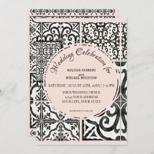 Convite Casamento Moderno do Azulejo Black Blush White