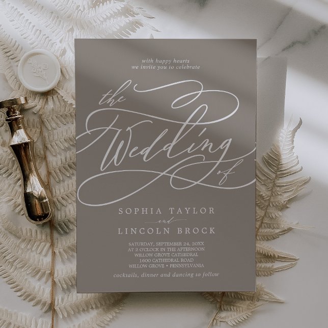 Convite Casamento Moderno do Boho Neutral Clássico SOPHIA  (SOPHIA Taupe Classic Neutral Boho Modern Wedding Invitation)