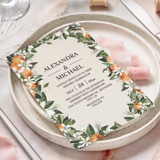 Convite Casamento Moderno do Flor Laranja Laranja Laranja (Criador carregado)