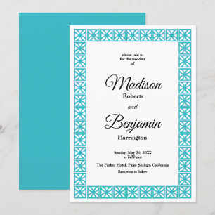 Convite Casamento Moderno do meio século, Retroativo, Azul