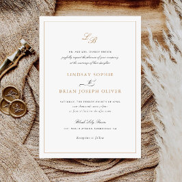 Convite Casamento Moderno do Monograma Dourado com Script 