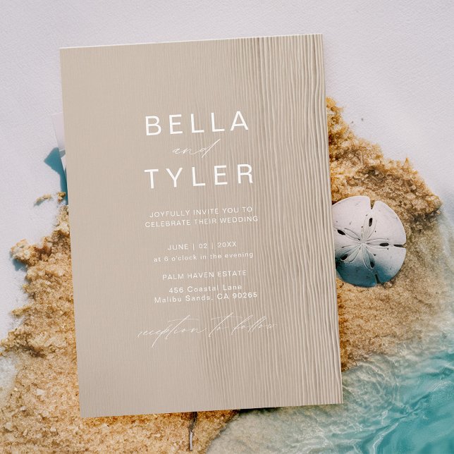Convite Casamento Moderno do Oceano de Praia da Costa do M (coastal wedding invitation ocean sea beach driftwood ecru white organic natural modern romantic)