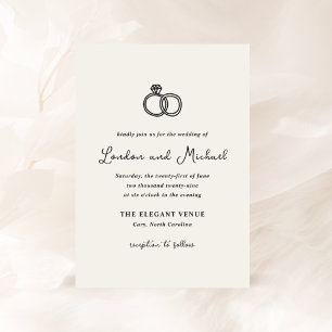 Convite Casamento Moderno dos Anéis Desenhados à Mão