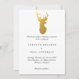 Convite Casamento Moderno Dourado Antler Clássico Simples