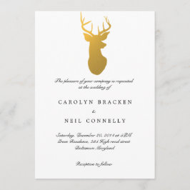 Convite Casamento Moderno Dourado Antler Clássico Simples