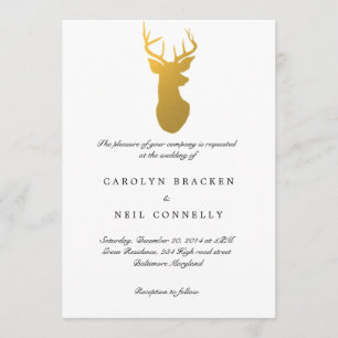 Convite Casamento Moderno Dourado Antler Clássico Simples