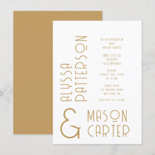 Convite Casamento Moderno Dourado Elegante Minimalista