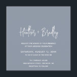 Convite Casamento Moderno e Azul Minimalista<br><div class="desc">Convite de casamento quadrado moderno com um simples design com seus nomes em uma tipografia de script elegante e seus detalhes de evento em uma fonte minimalista sans serif. Todos os elementos design estão em branco sobre um fundo azul empoeirado. Este convite de casamento chic funciona bem para um primavera,...</div>