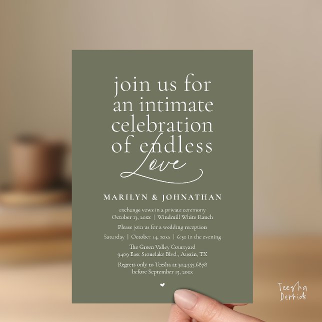 Convite Casamento Moderno e Elegante, Amor Sem Fim, Recepç (Modern Elegant Wedding, Endless Love, Reception Dinner Invitation Card in Olive Sage Green)