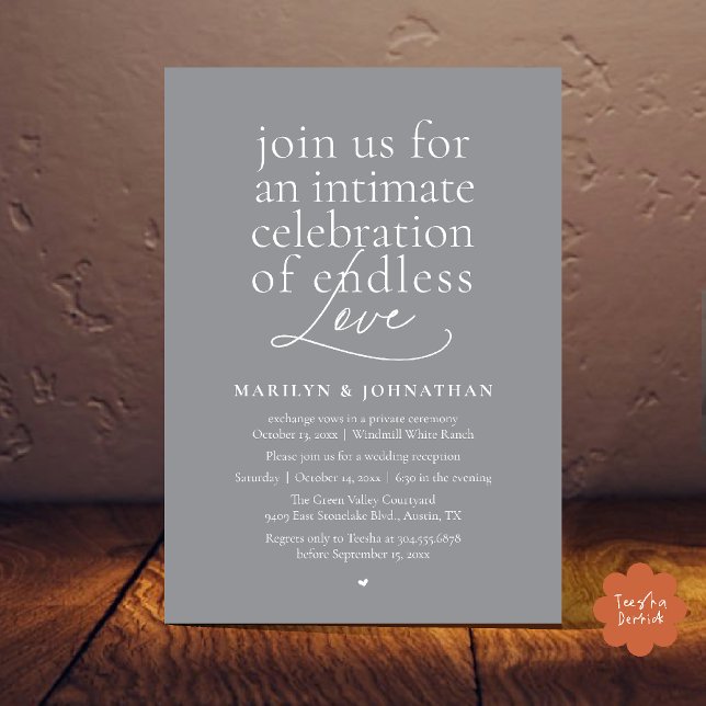 Convite Casamento Moderno e Elegante, Amor Sem Fim, Recepç (Modern Elegant Wedding, Endless Love, Reception Dinner Invitation Card in Grey)