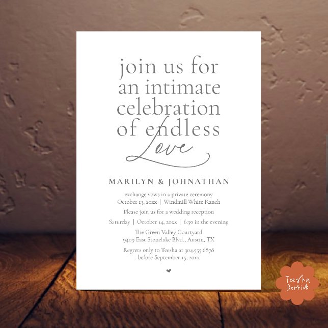 Convite Casamento Moderno e Elegante, Amor Sem Fim, Recepç (Modern Elegant Wedding, Endless Love, Reception Dinner Invitation Card in Dark Grey)