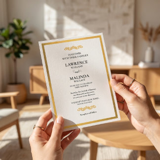 Convite Casamento Moderno e Elegante Branco e Dourado