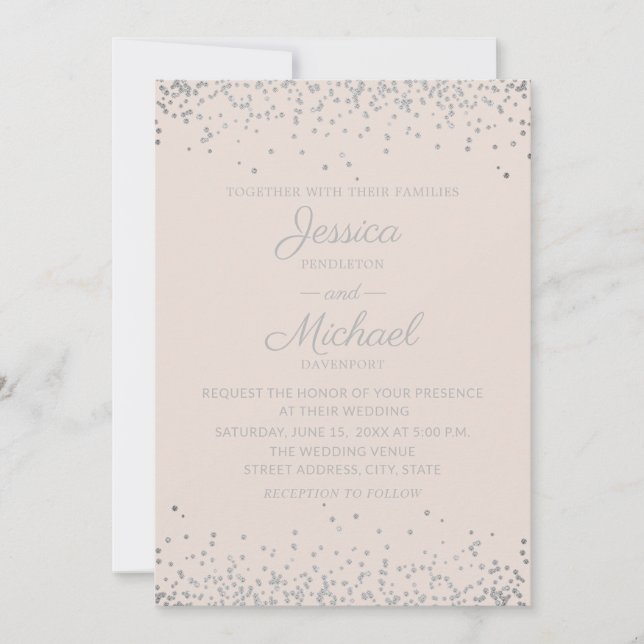 Convite Casamento Moderno e Elegante com Rosa e Brilho Pra (Frente)