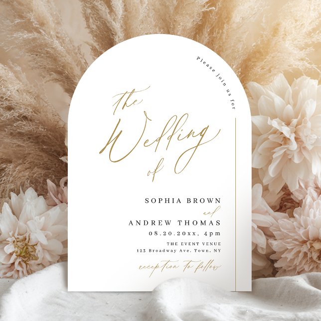 Convite Casamento moderno e elegante de arca minimalista (Elegant modern script minimalist arch wedding invitation)