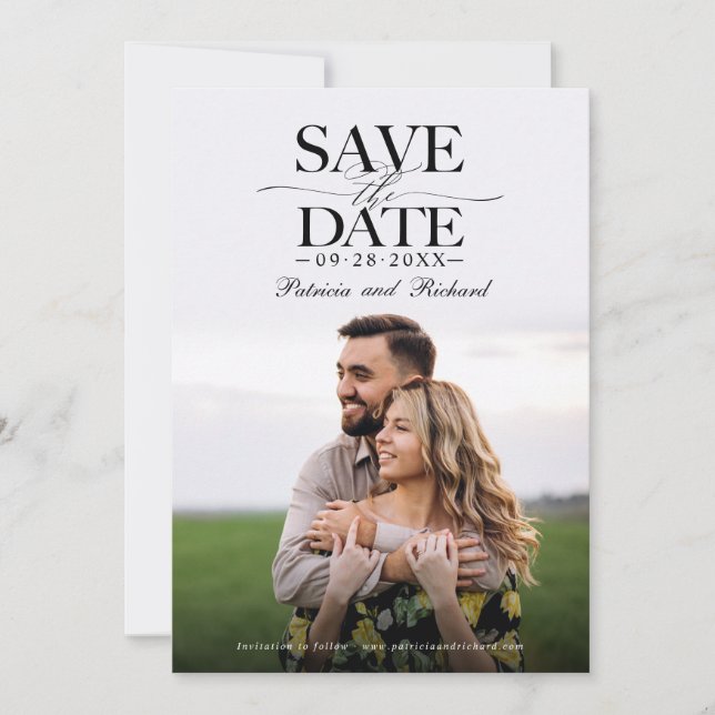Convite Casamento Moderno e Elegante Foto de Salvar a Data (Frente)