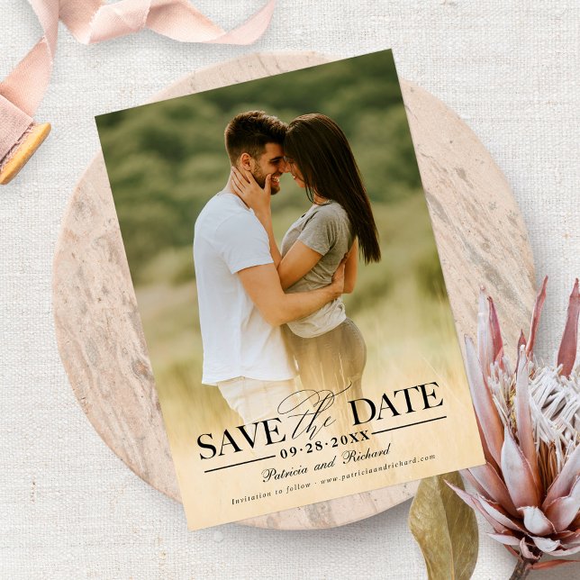 Convite Casamento Moderno e Elegante Salvar a Data Foto (Criador carregado)