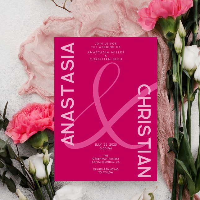 Convite Casamento Moderno e Ousado em Magenta (Criador carregado)