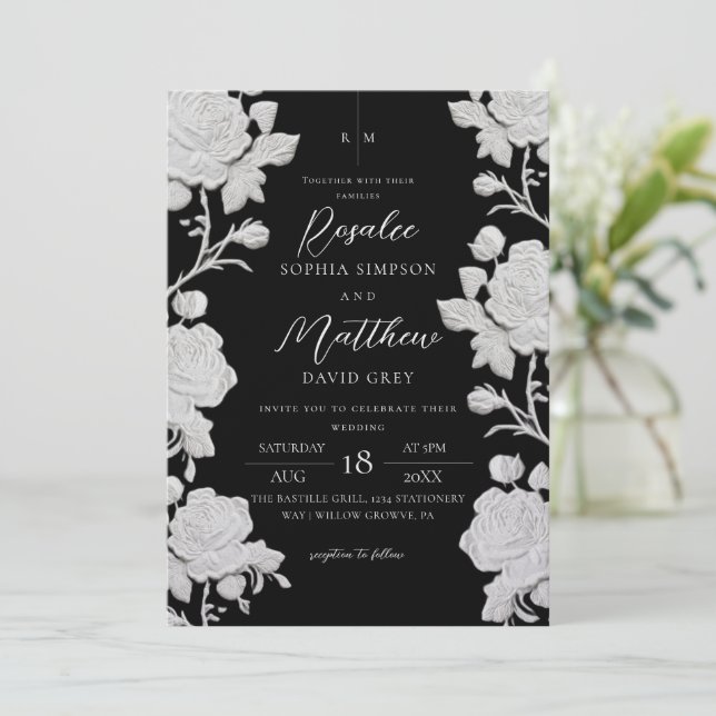 Convite Casamento Moderno e Tendência Personalizado Rosa B (Em pé/Frente)