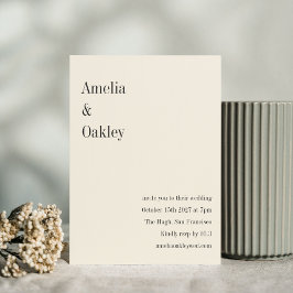 Convite Casamento Moderno Ecru Negro Elegante Chic Minimal