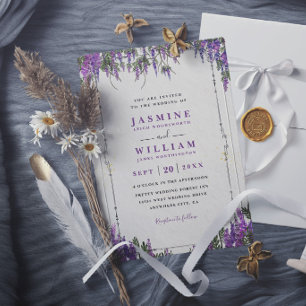 Convite Casamento Moderno Elegante Aguarela Roxo Lavanda