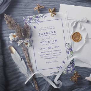 Convite Casamento Moderno Elegante Aquarela Roxo Lavanda