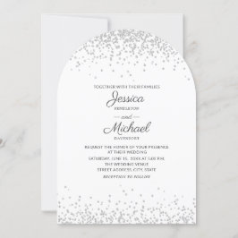 Convite Casamento Moderno Elegante Arco Branco Prata Brilh