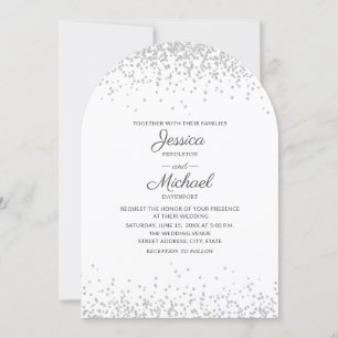 Convite Casamento Moderno Elegante Arco Branco Prata Brilh
