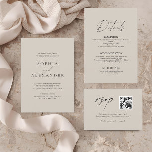 Convite Casamento Moderno Elegante Bege e Preto