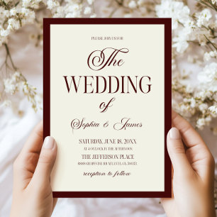 Convite Casamento Moderno Elegante Burgundy Escuro Marfim