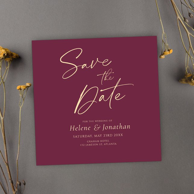 Convite Casamento Moderno Elegante Burgundy Salva A Data (Burgundy Modern Elegant Wedding Save The Date Invitation)