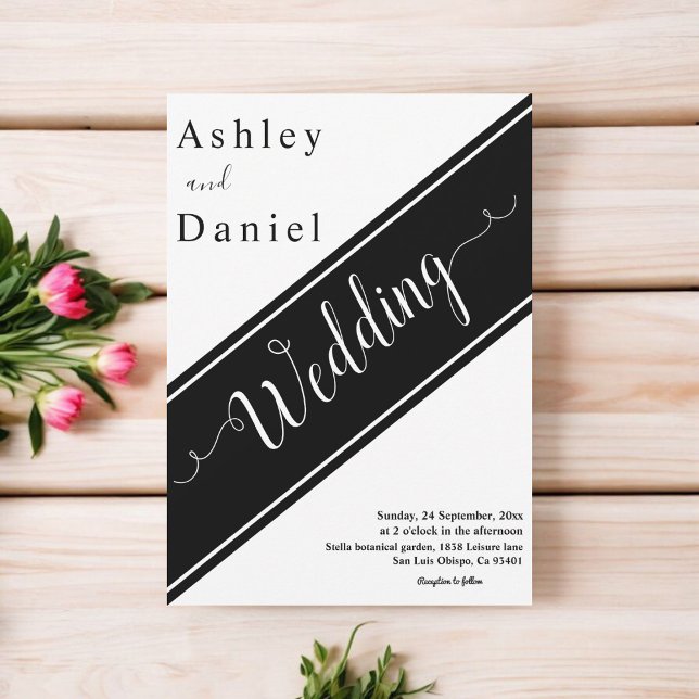 Convite Casamento Moderno Elegante Chic Black E White (Criador carregado)