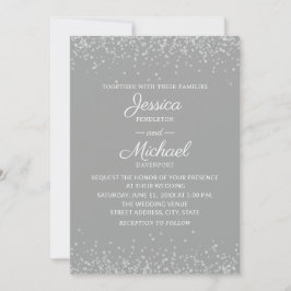 Convite Casamento Moderno Elegante Cinza e Prata Brilhante