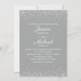 Convite Casamento Moderno Elegante Cinza e Prata Brilhante