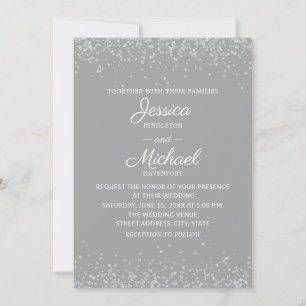 Convite Casamento Moderno Elegante Cinza e Prata Brilhante