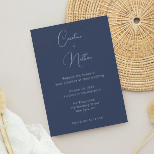 Convite Casamento Moderno Elegante Clássico Azul Marinho e