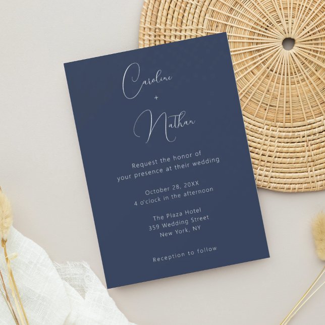 Convite Casamento Moderno Elegante Clássico Azul Marinho e (Criador carregado)