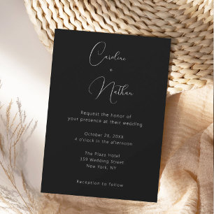 Convite Casamento Moderno Elegante Clássico Preto e Branco