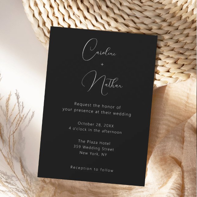 Convite Casamento Moderno Elegante Clássico Preto e Branco (Criador carregado)