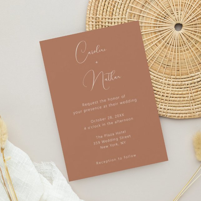 Convite Casamento Moderno Elegante Clássico Terracota e Br (Criador carregado)